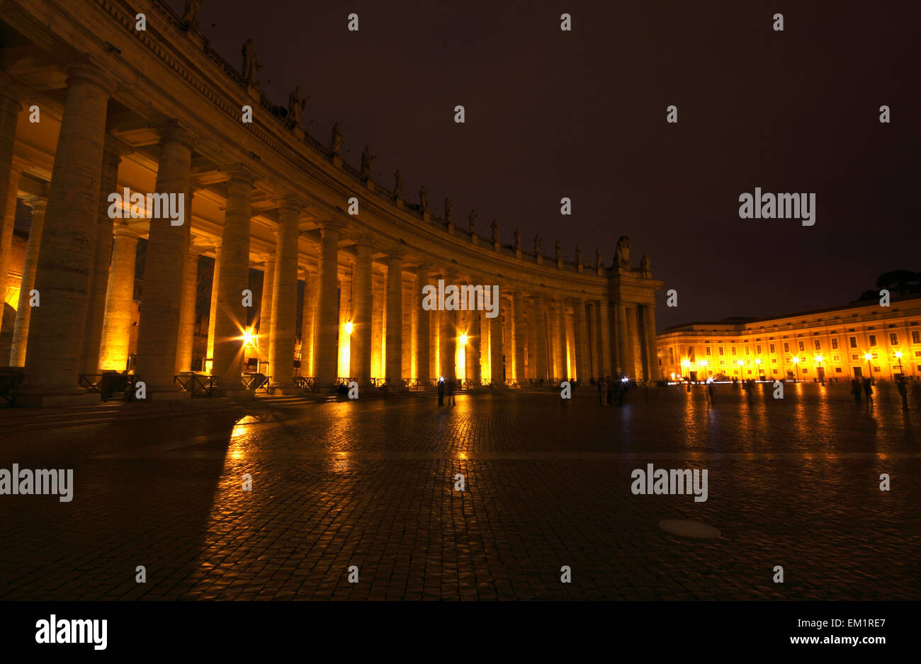 Night Lights Of St. Peter's Square; Rome Lazio Italy Stock Photo