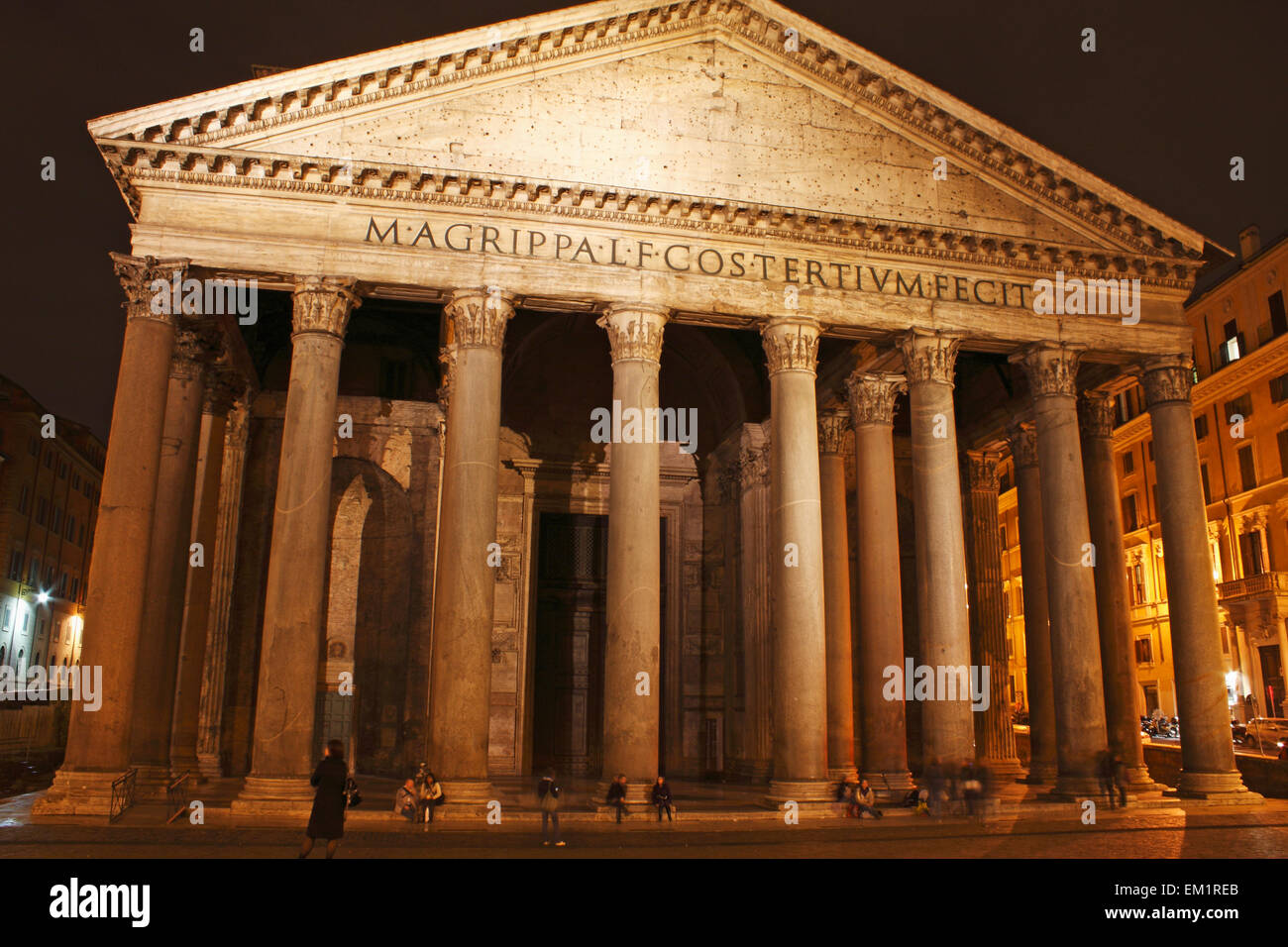 Night Lights Of The Pantheon In Piazza Della Rotunda; Rome Lazio Italy Stock Photo