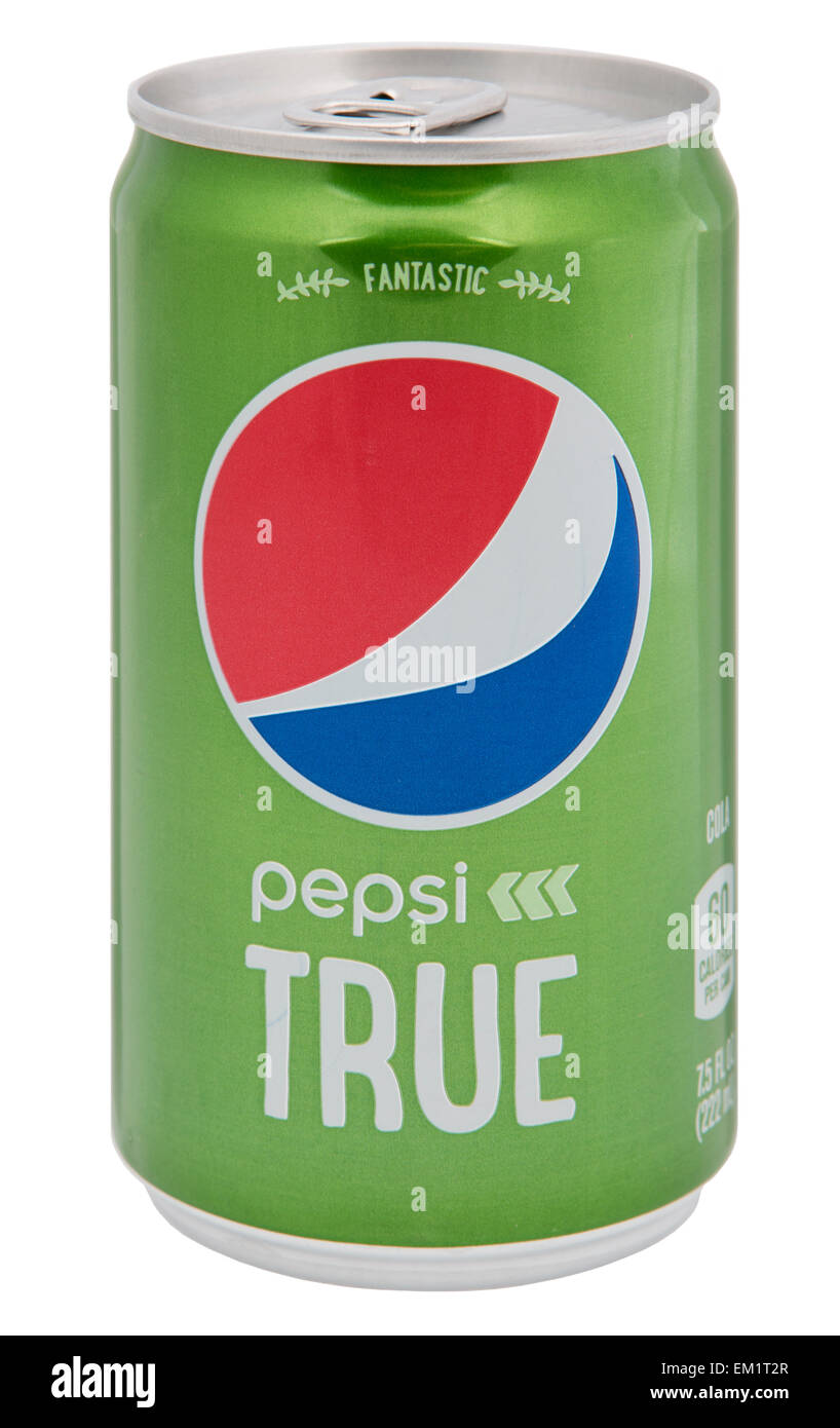 Pepsi True, (stylized as pepsi TRUE), is a cola-flavored carbonated soft drink that Pepsi launched in the United States on October 12, 2014. Stock Photo