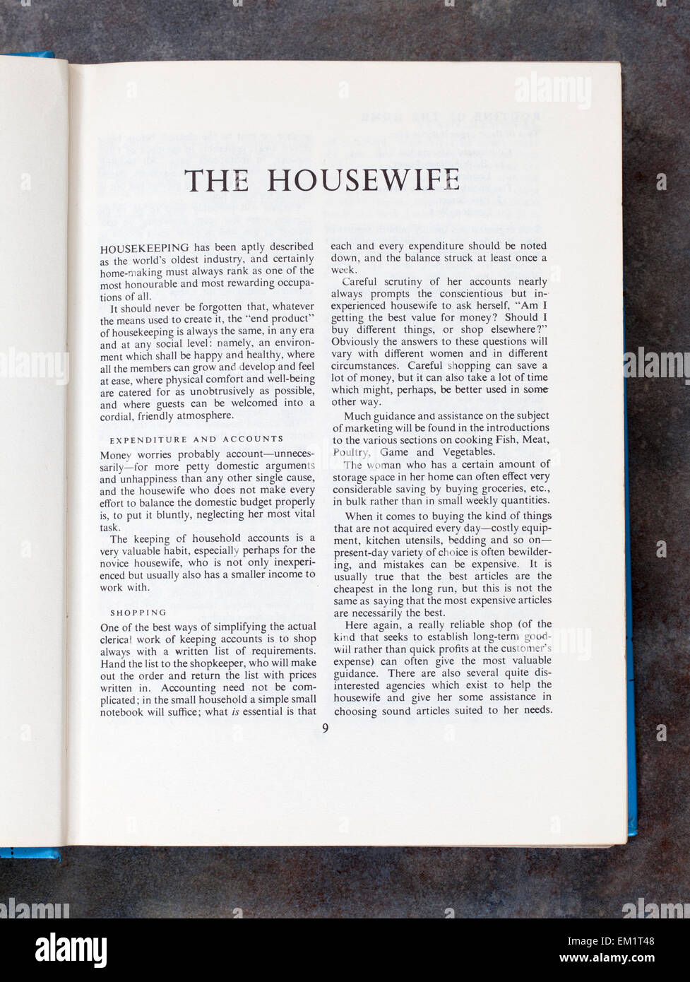 The Housewife Chapter in Mrs Beetons Everyday Cookery Stock Photo