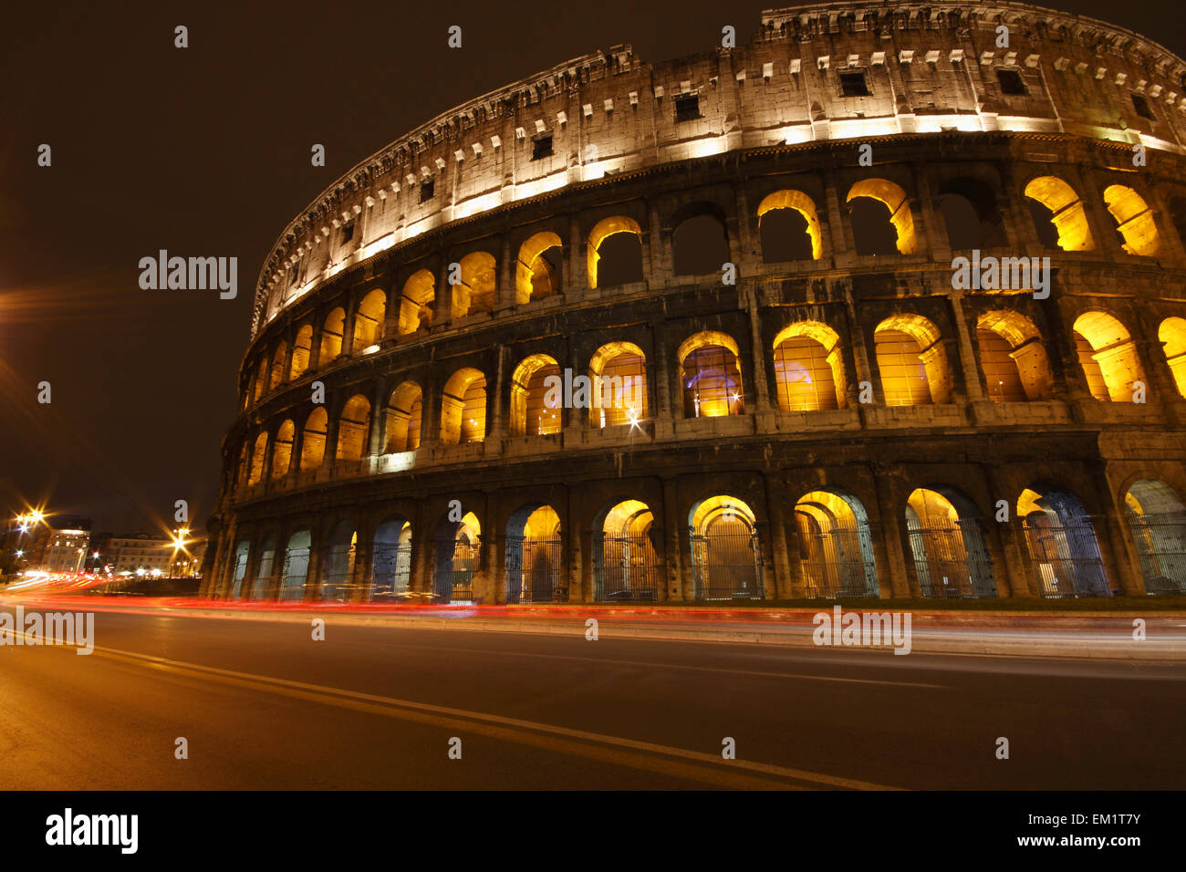 Night Lights Of The Colosseum; Rome Lazio Italy Stock Photo