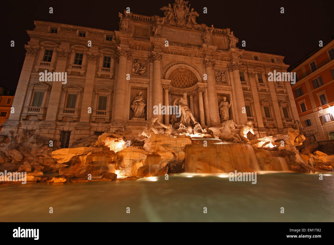 Night Lights Of The Trevi Fountain; Rome Lazio Italy Stock Photo