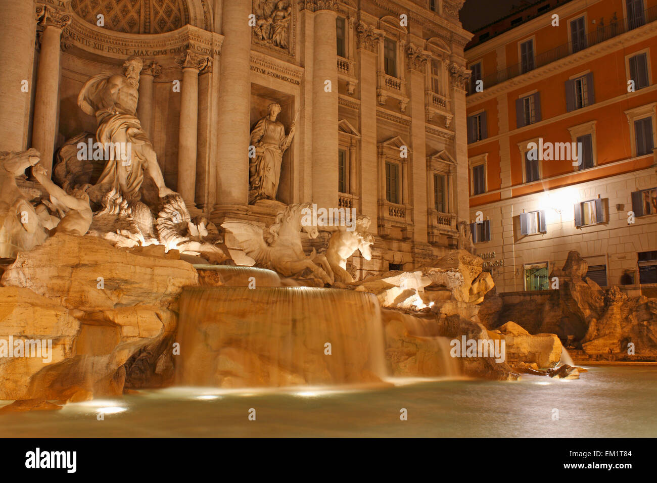 Night Lights Of The Trevi Fountain; Rome Lazio Italy Stock Photo