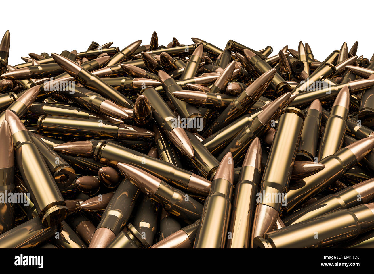 3D render of hundreds of rifle bullets Stock Photo
