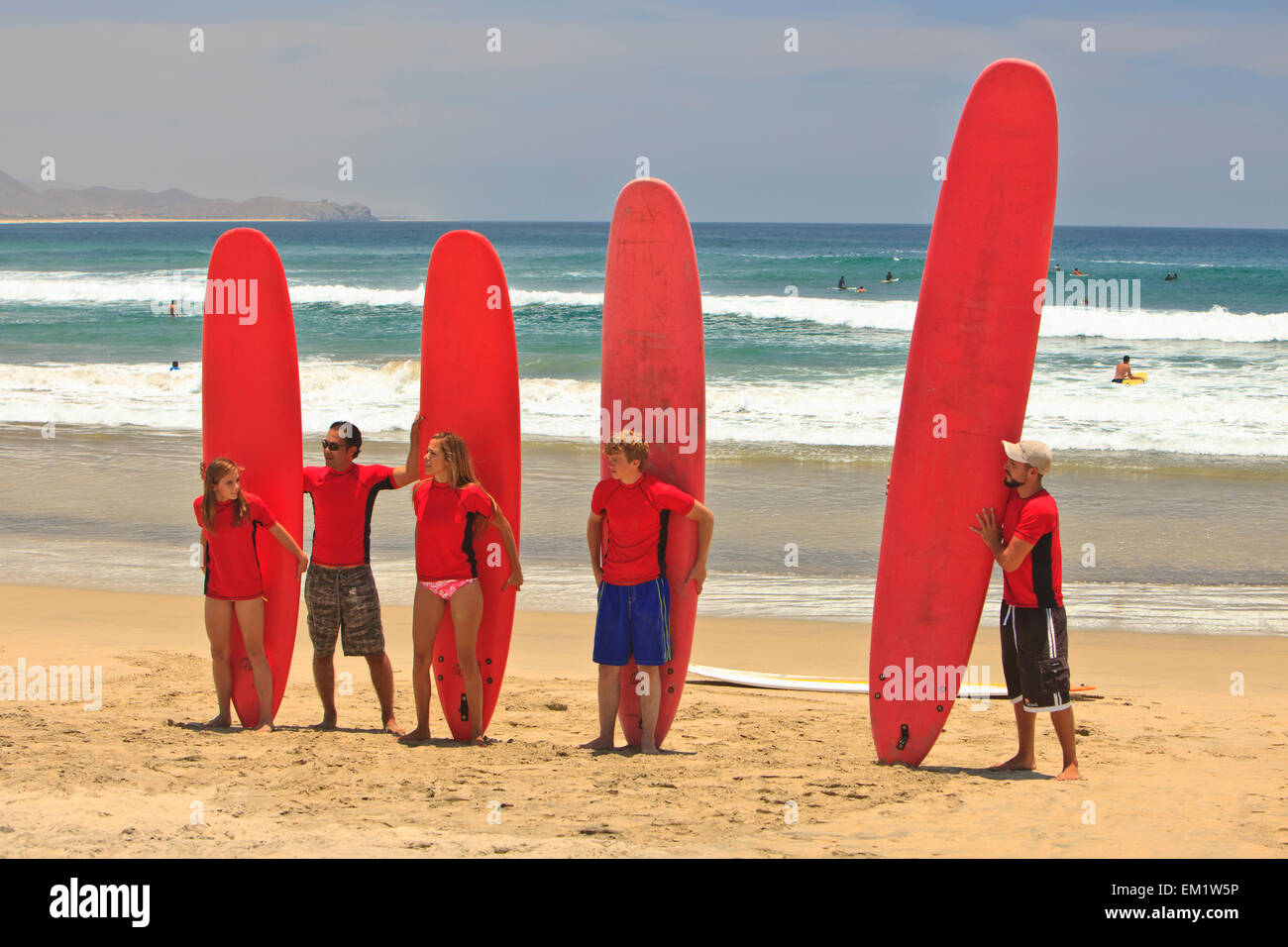 Instructors And Students With Surf Lessons At Cerritos Beach; Todos