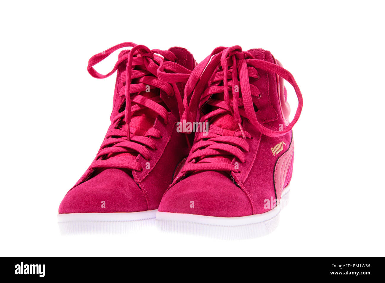 Minsk, Belarus - March 2015: Pink Female Beautiful Shoes Puma High Heels. Isolated on White Background. Puma - a German Stock Photo - Alamy