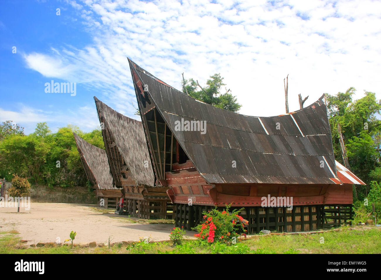 Traditional Batak houses on Samosir island, Sumatra, Indonesia, Southeast Asia Stock Photo