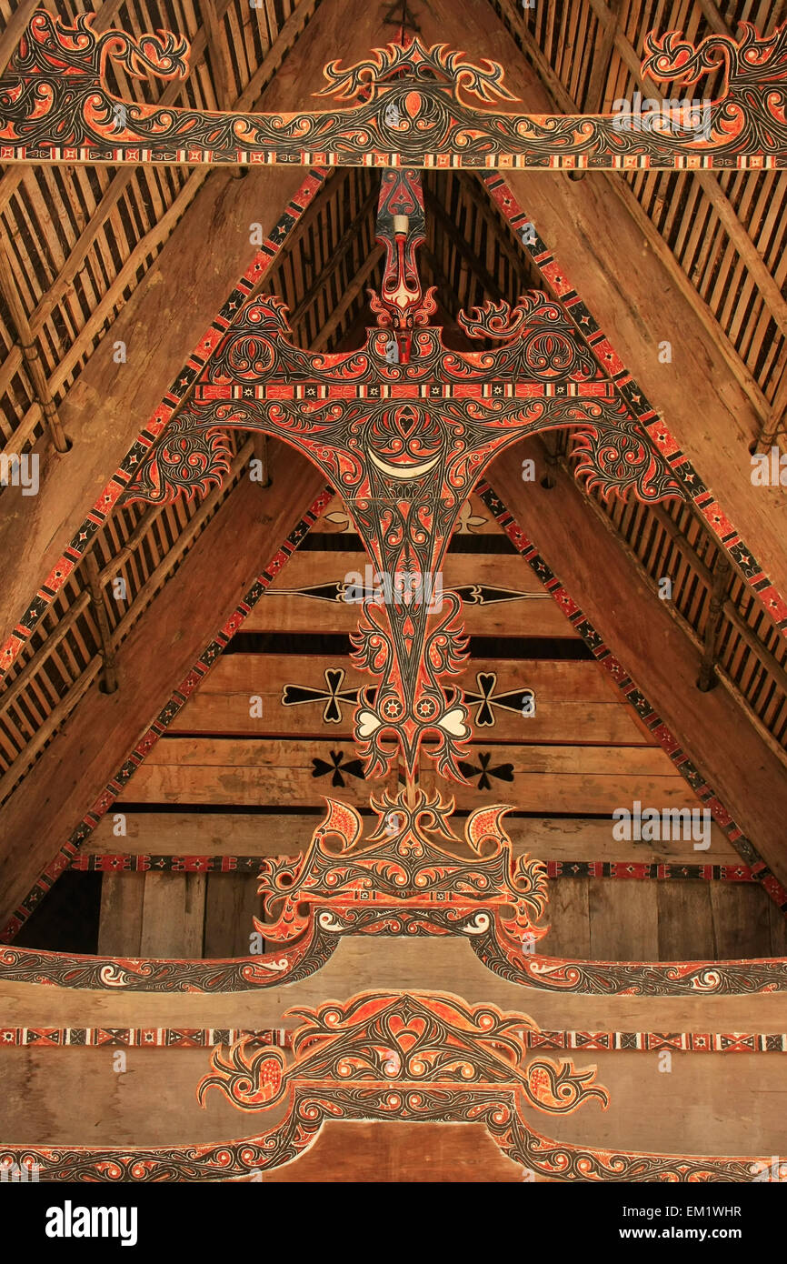 Traditional decoration of Batak house on Samosir island, Sumatra, Indonesia, Southeast Asia Stock Photo