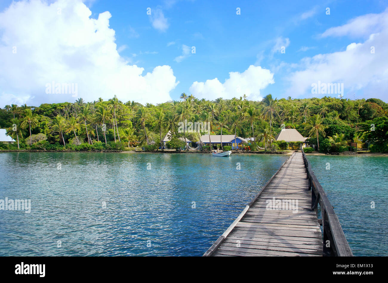 Long wooden pier at Nananu-i-Ra island, Fiji, South Pacific Stock Photo