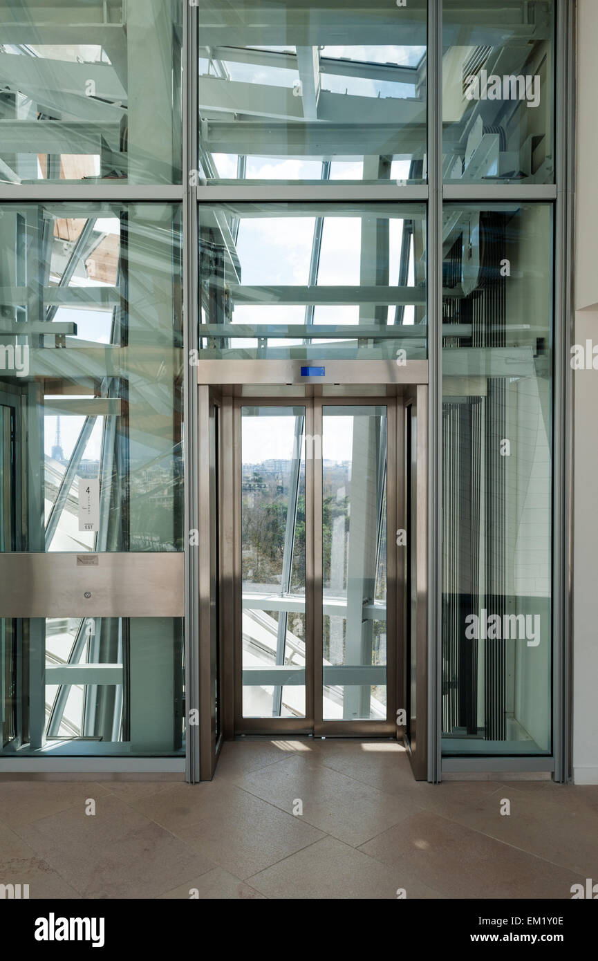 France, Paris, glass elevator of the Fondation Louis-Vuitton Stock Photo