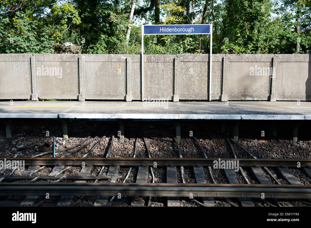 Rail track and platform at Hildenborough railway station, UK Stock