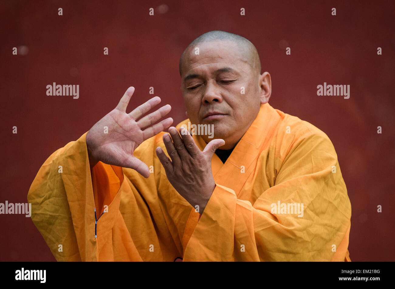 Monks of the Songshan Shaolin Temple perform near Shaoshi Mountain