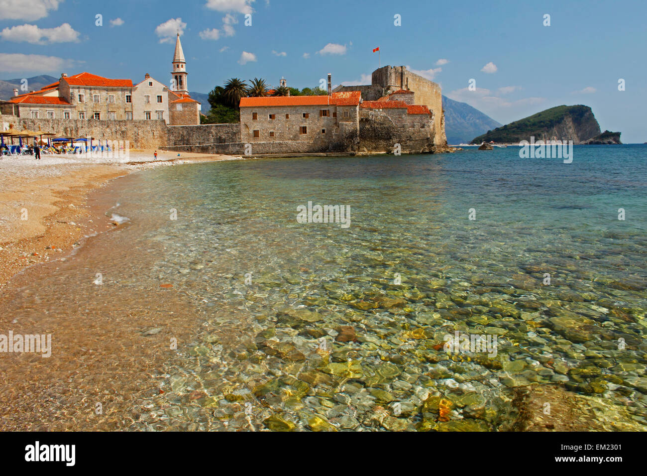 Beach Surrounding The Old Town Of Budva; Budva Montenegro Stock Photo
