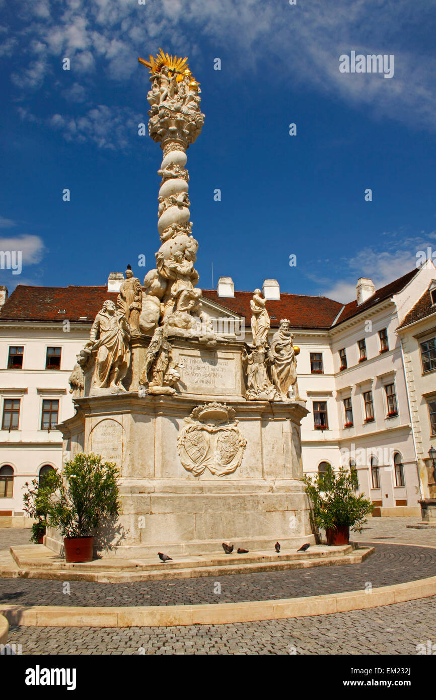 Old Town Square And The Trinity Column; Sopron Gyor-Moson-Sopron Hungary Stock Photo