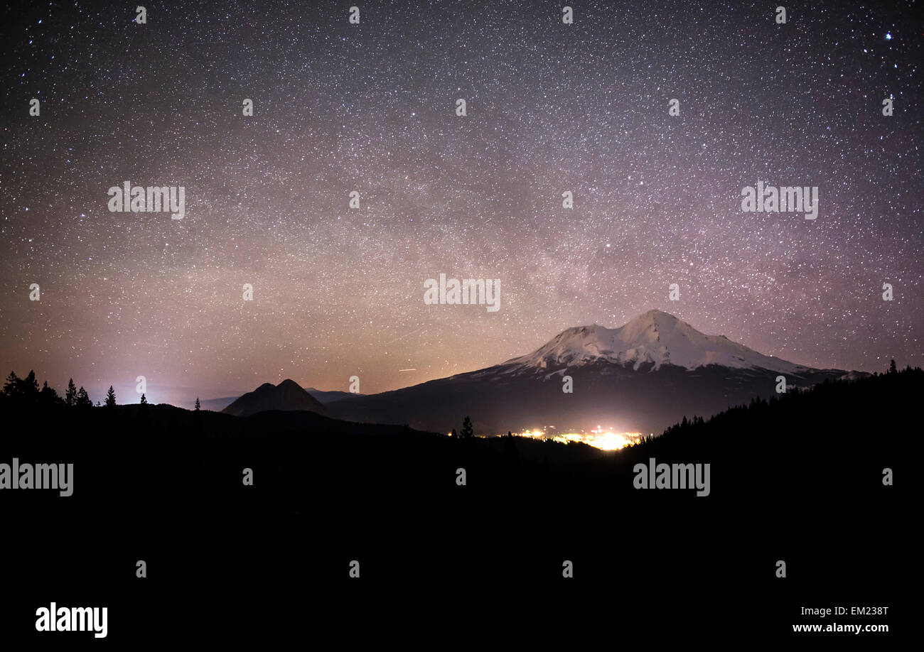 The Milky Way over Mount Shasta Stock Photo