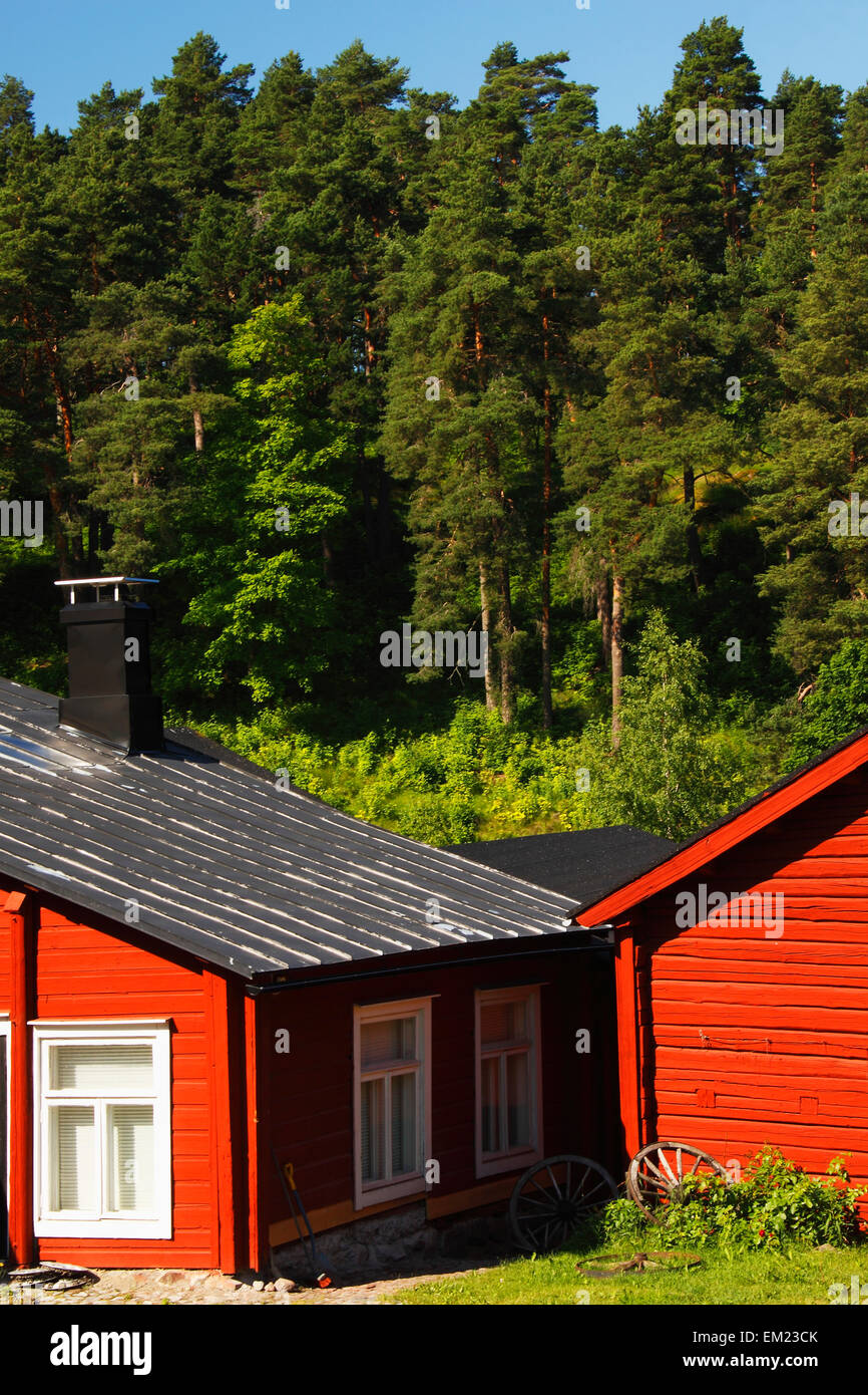 Painted Red Riverside Houses On The River; Porvoo Finland Stock Photo