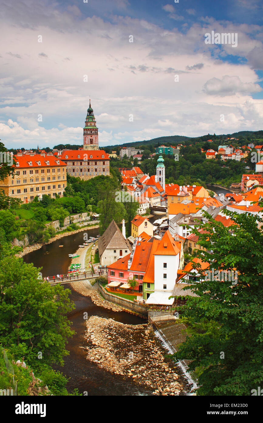 Vltava River And The Old Town; Chesky Krumlov Jihocesky Czech Republic Stock Photo