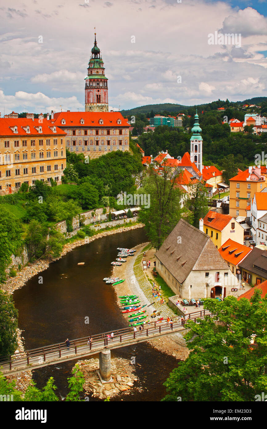 Vltava River And The Old Town; Chesky Krumlov Jihocesky Czech Republic Stock Photo