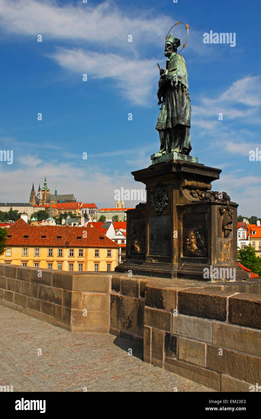 Statue Of St John Nepomuk On Charles Bridge Or Karluv Most; Prague Czech Republic Stock Photo
