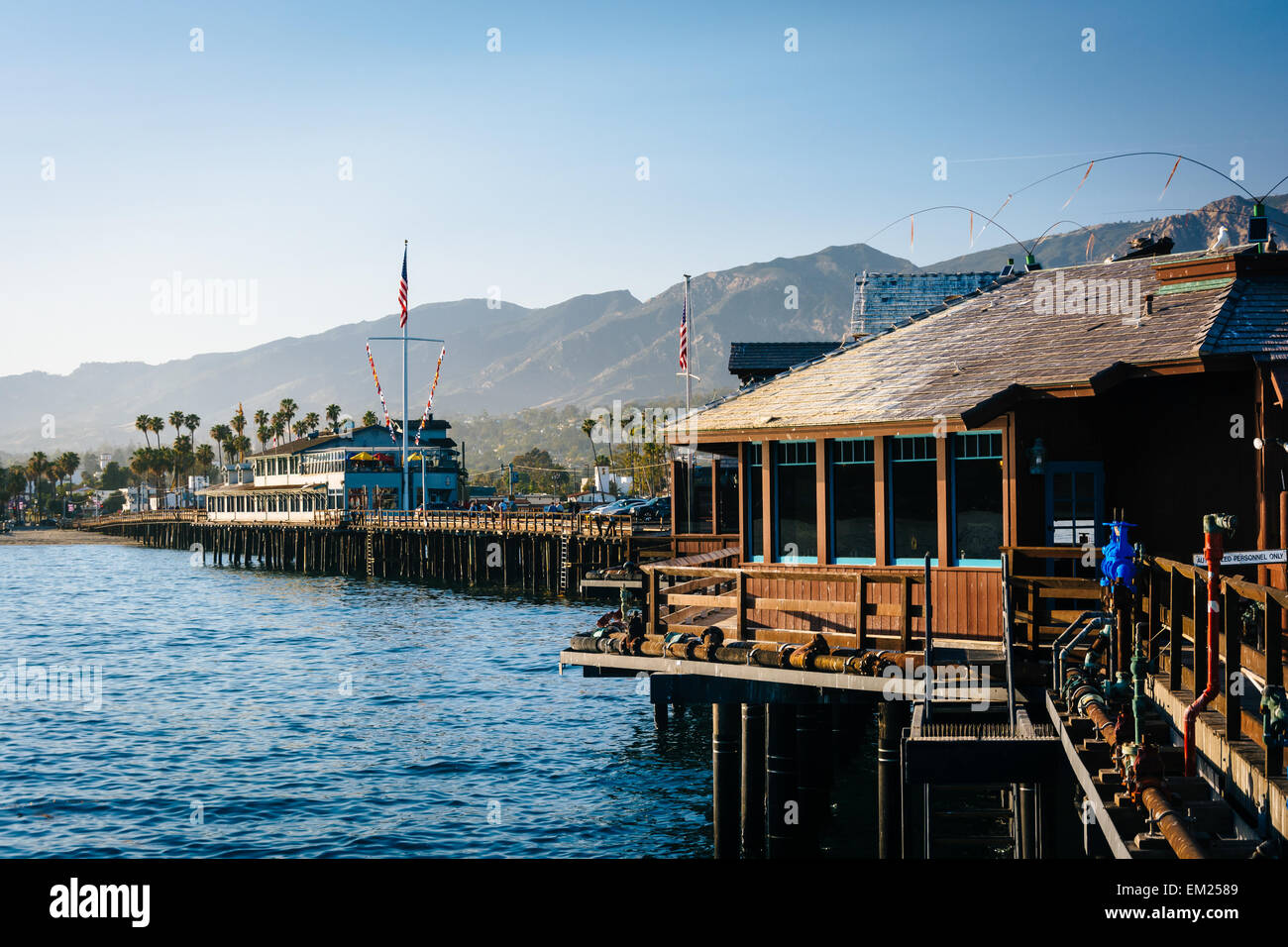 Stearn's Wharf, in Santa Barbara, California. Stock Photo