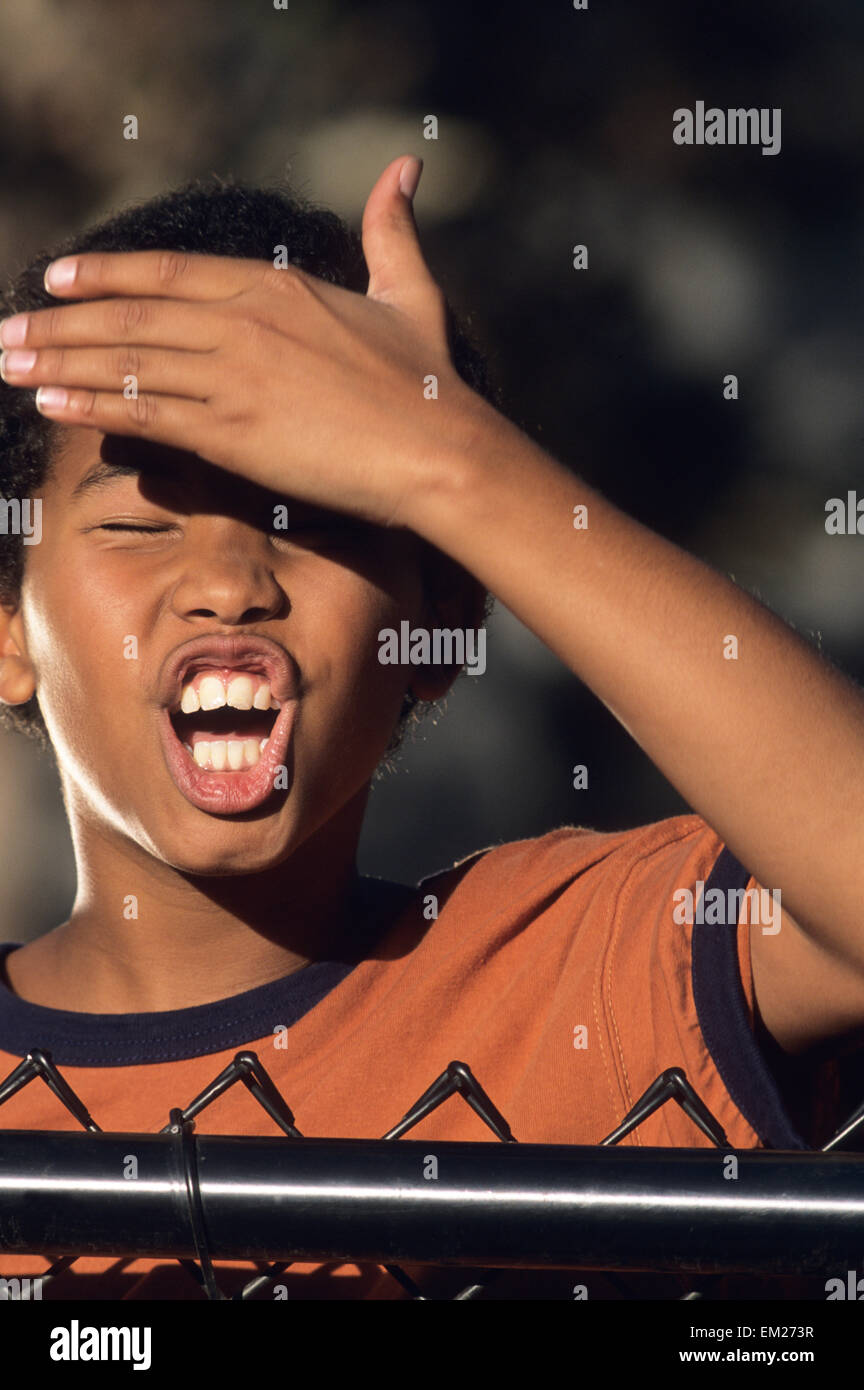 A young African American boy making a funny face. Stock Photo