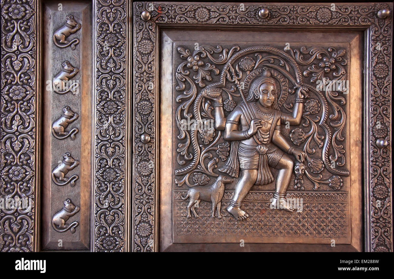 Detail of silver door, Karni Mata Temple, Deshnok, Rajasthan, India Stock Photo