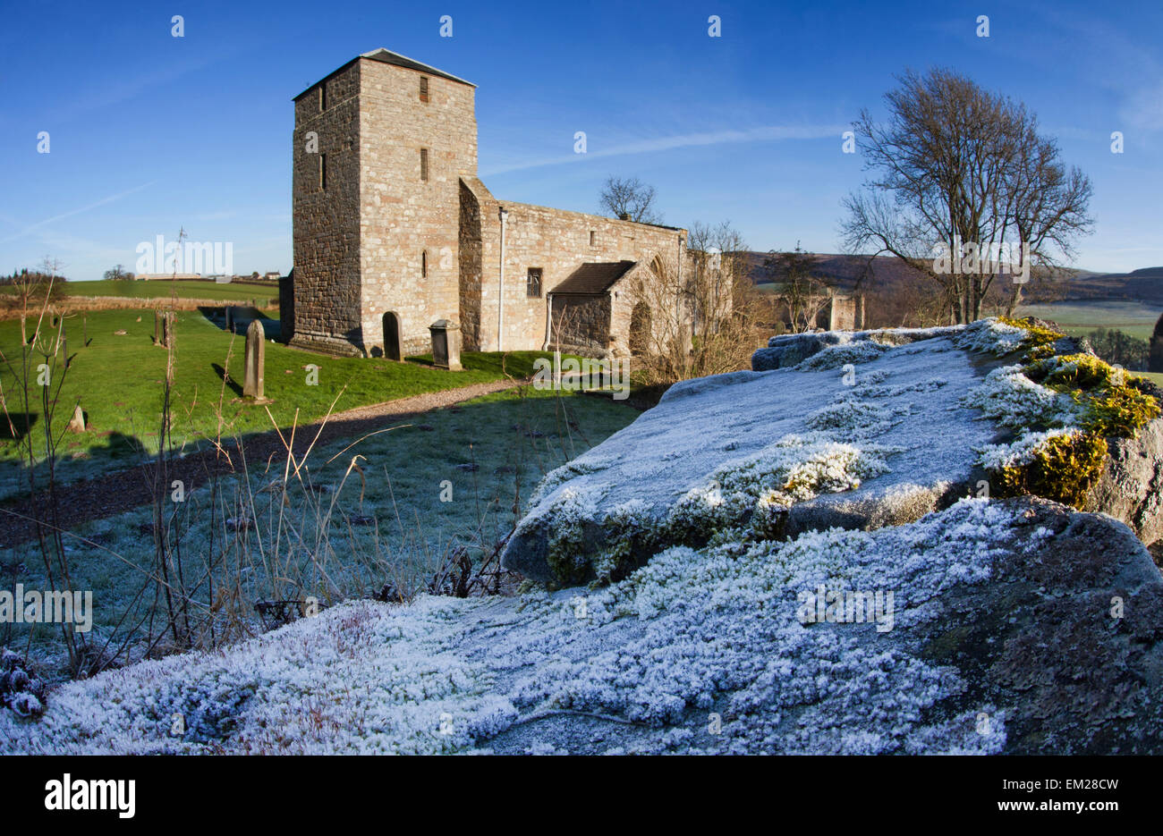 A Church And Cemetery With Frost On The Grass And Stone Wall; Eglingham ...