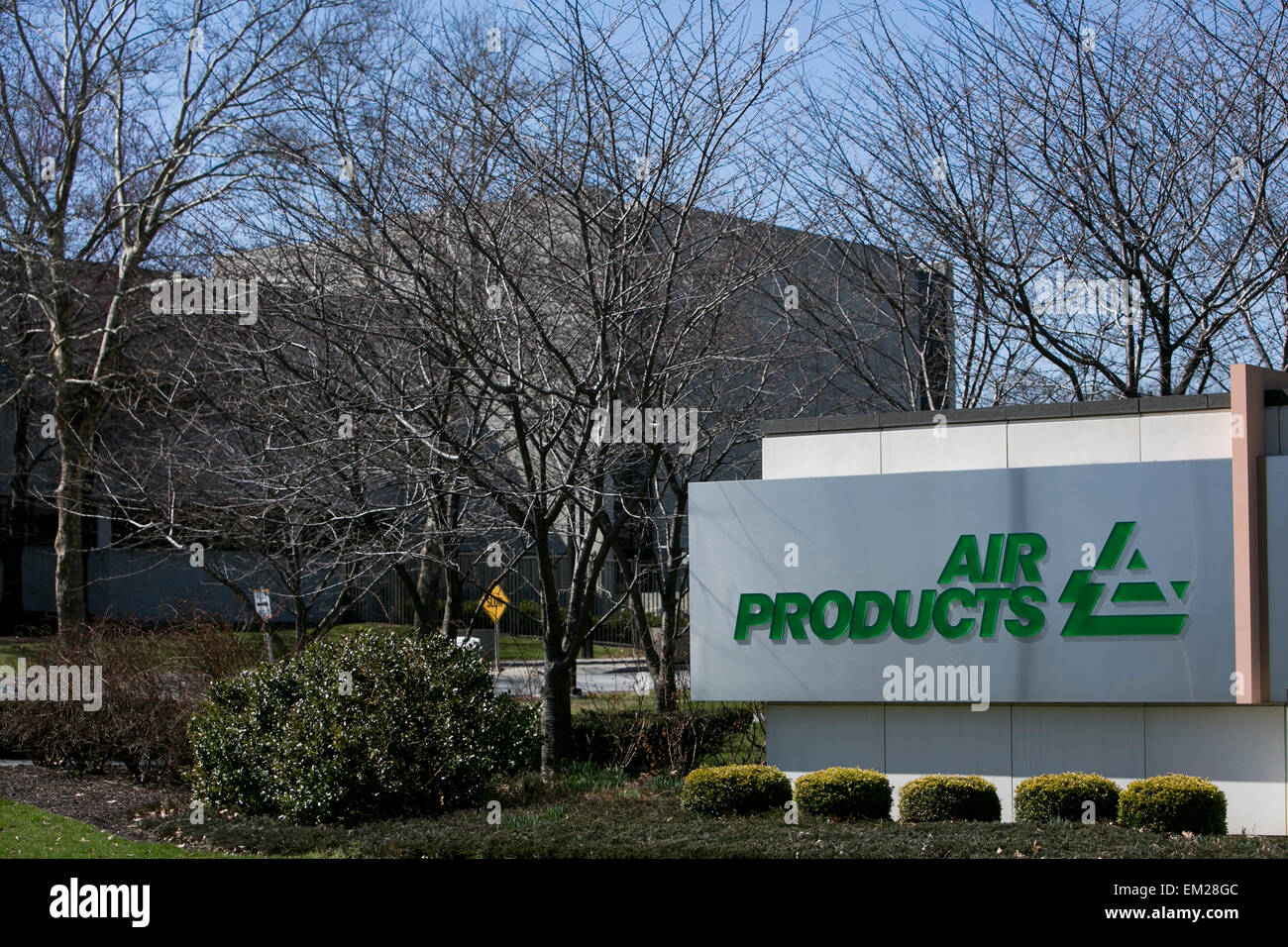 A logo sign outside of the headquarters of Air Products and Chemicals, Inc., in Allentown, Pennsylvania. Stock Photo