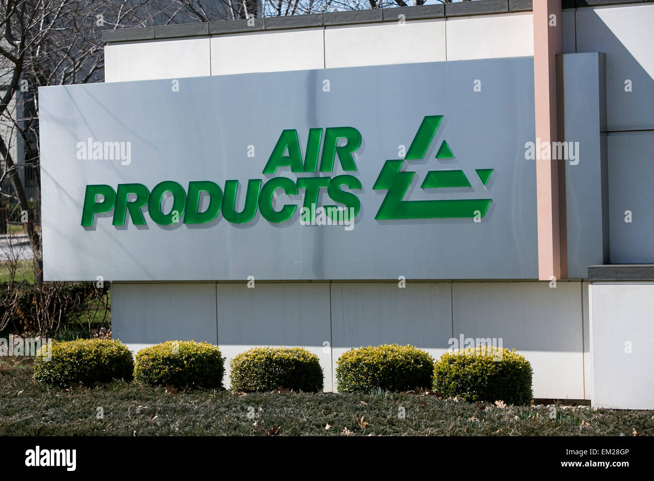 A logo sign outside of the headquarters of Air Products and Chemicals