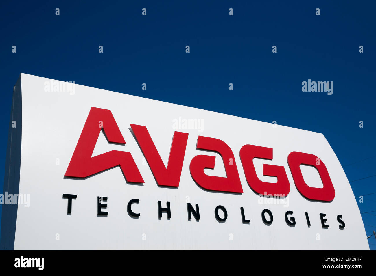 A logo sign outside of a facility operated by Avago Technologies in Allentown, Pennsylvania. Stock Photo