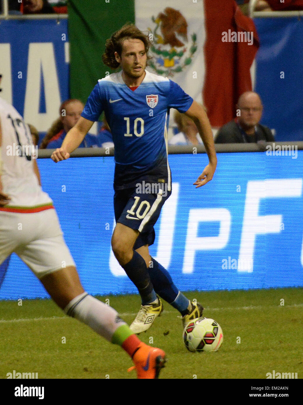 April 15, 2015. Mix Diskerud #10 of the USA Men's Soccer team in action vs Mexico at the Alamodome in an International Friendly in San Antonio Texas. The U.S. defeats Mexico 2 - 0. Stock Photo