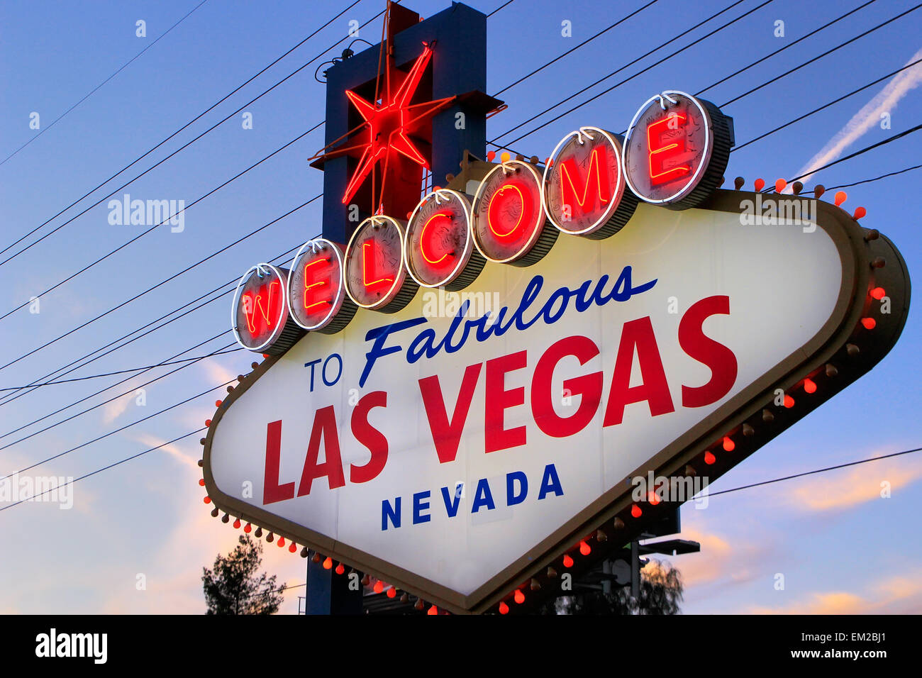 Welcome to Fabulous Las Vegas sign at night, Nevada, USA Stock Photo