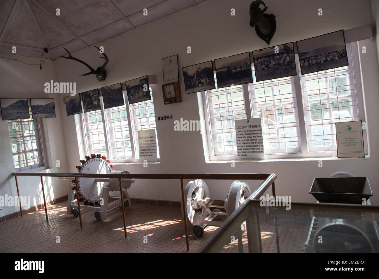 Inside the Kanan Devan Hills Plantations Company Tea Museum in Munnar, Kerala India Stock Photo