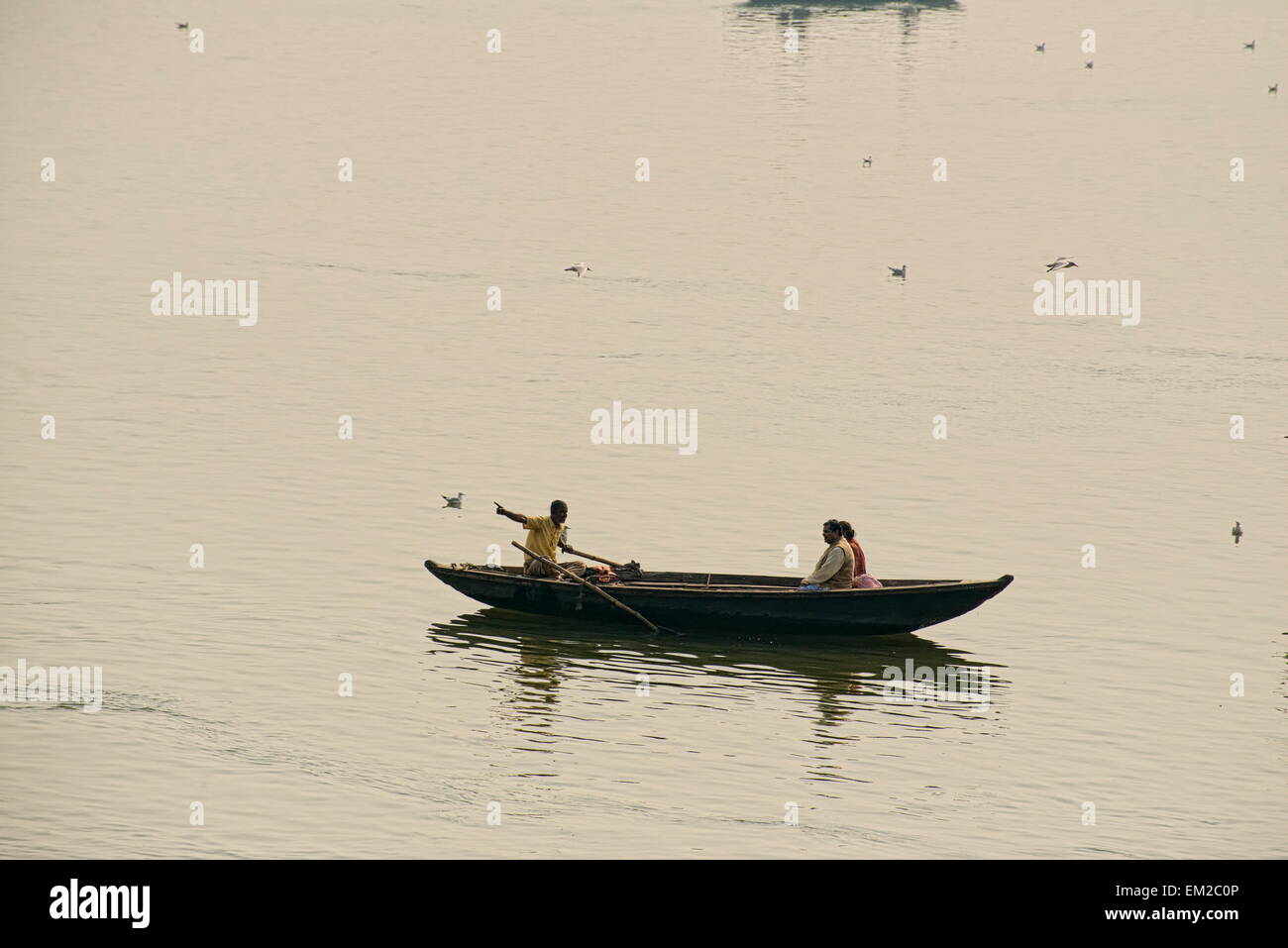 Rowboats at the Ganges earlt in the morning Stock Photo