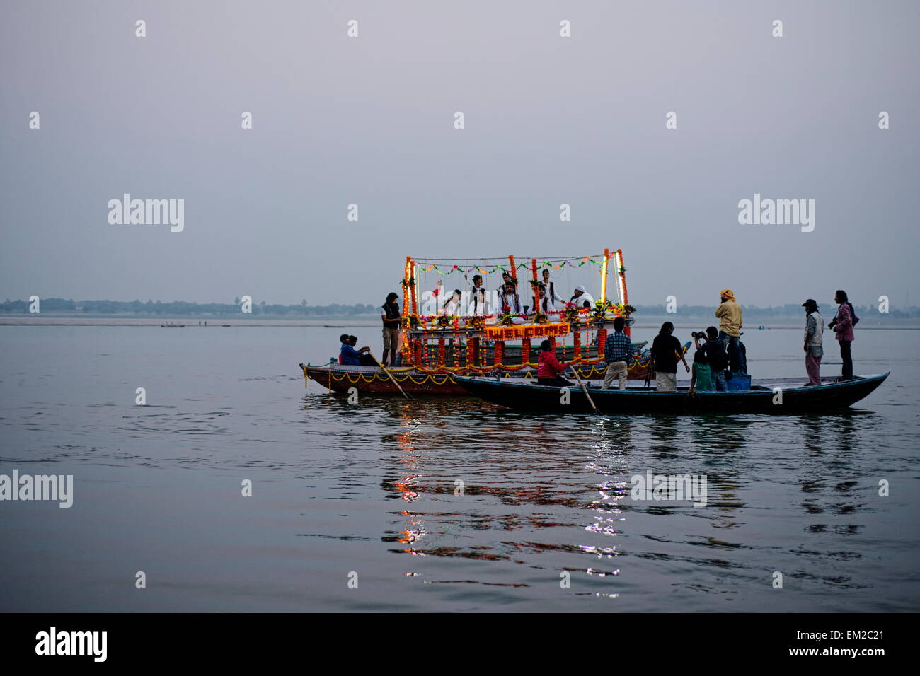 Music video being filmed in the Ganges Stock Photo