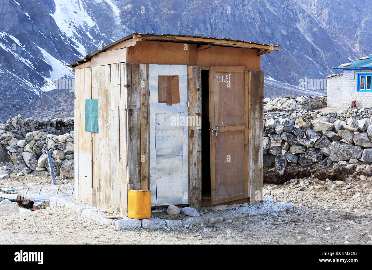 Wooden toilet in the mountains of the Himalayas. Everest region, Nepal