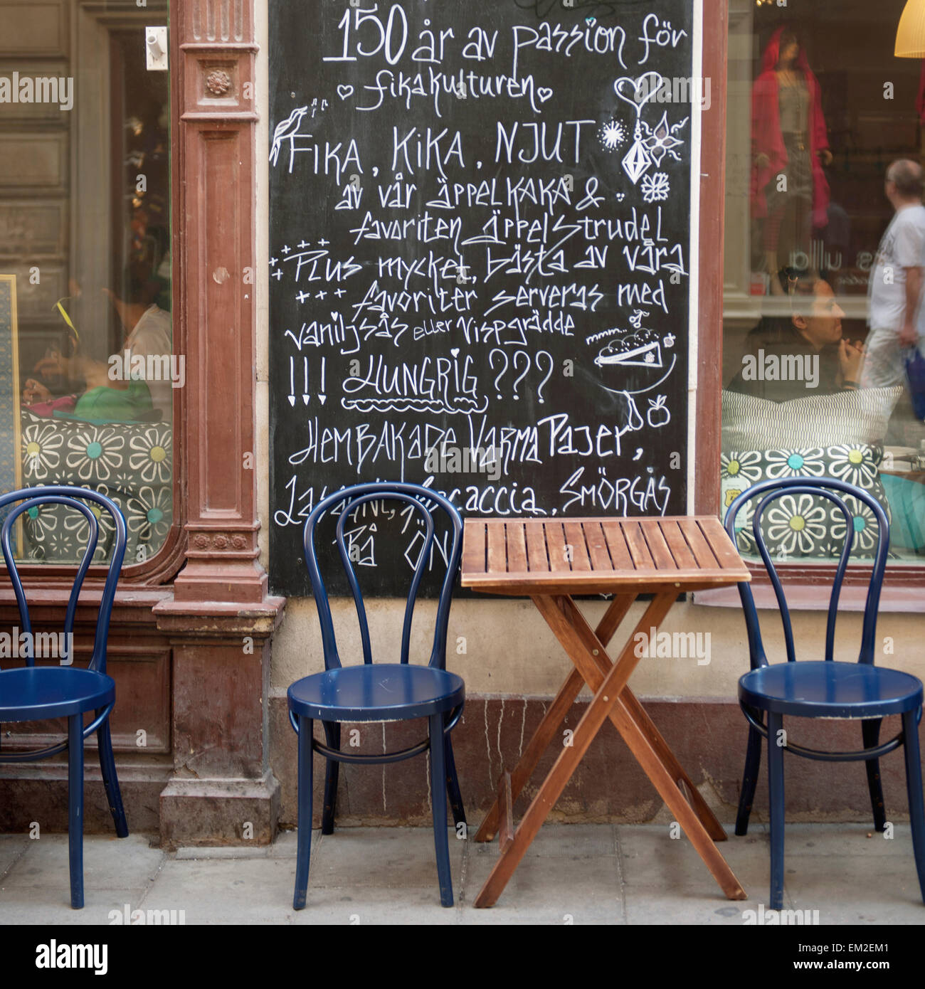 Sign On A Chalkboard Posted Outside A Cafe; Stockholm Sweden Stock Photo