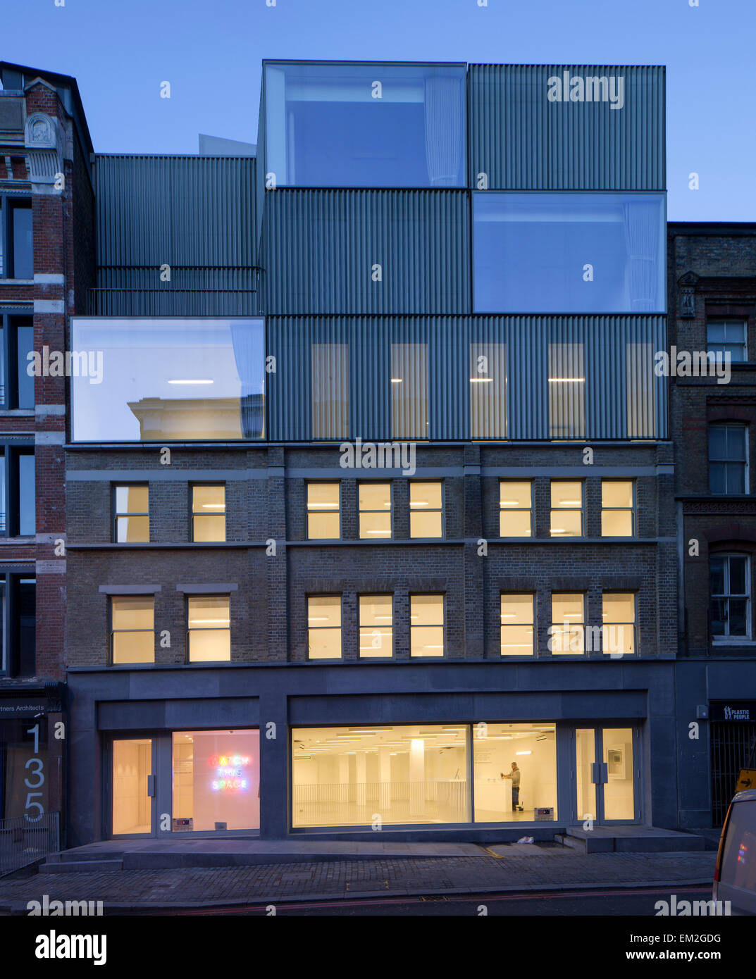 141-145 Curtain Road, London, United Kingdom. Architect: Duggan Morris Architects Ltd, 2014. Stock Photo
