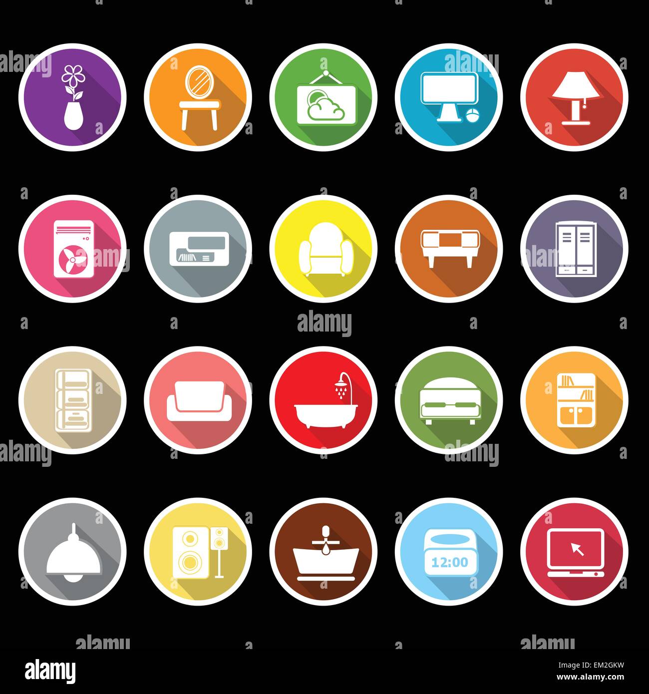 Home furniture icons with long shadow, stock vector Stock Vector Image ...