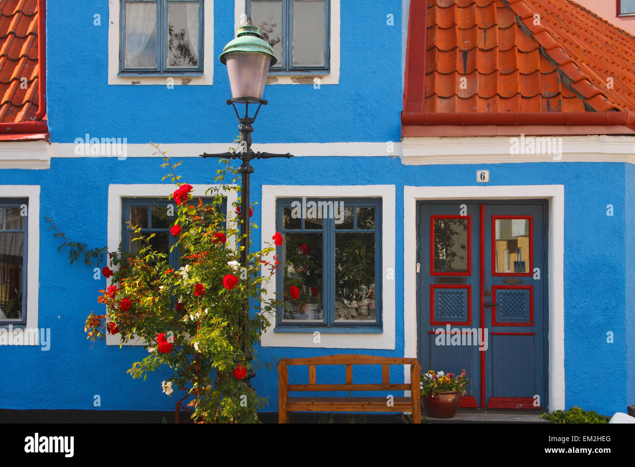 Blue House In The Old Town; Ystad Skane Sweden Stock Photo