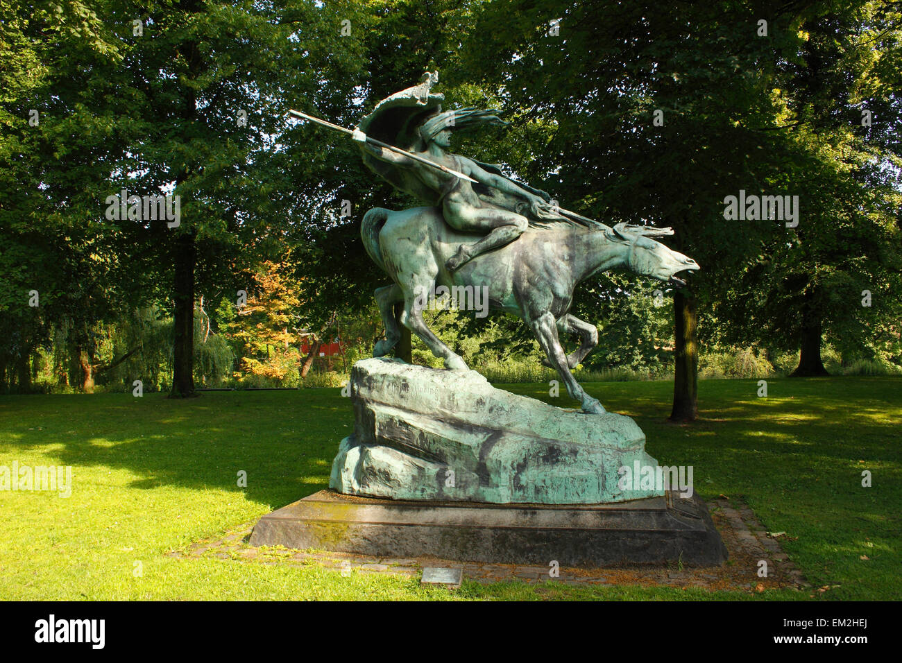 Bronze Statue Of Valkyrie On Horse; Copenhagen Denmark Stock Photo