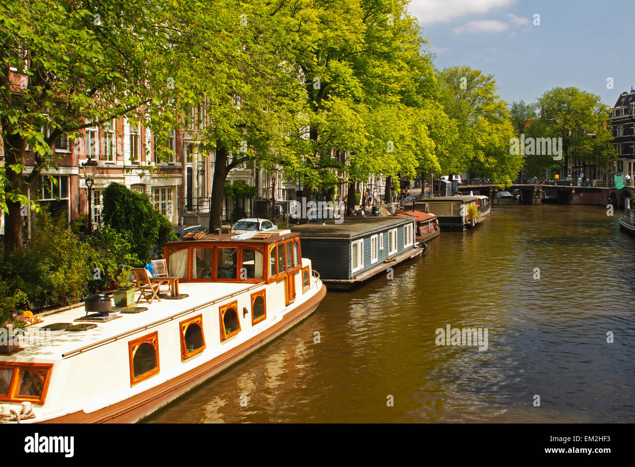 Houseboats On Brouwersgracht; Amsterdam Netherlands Stock Photo