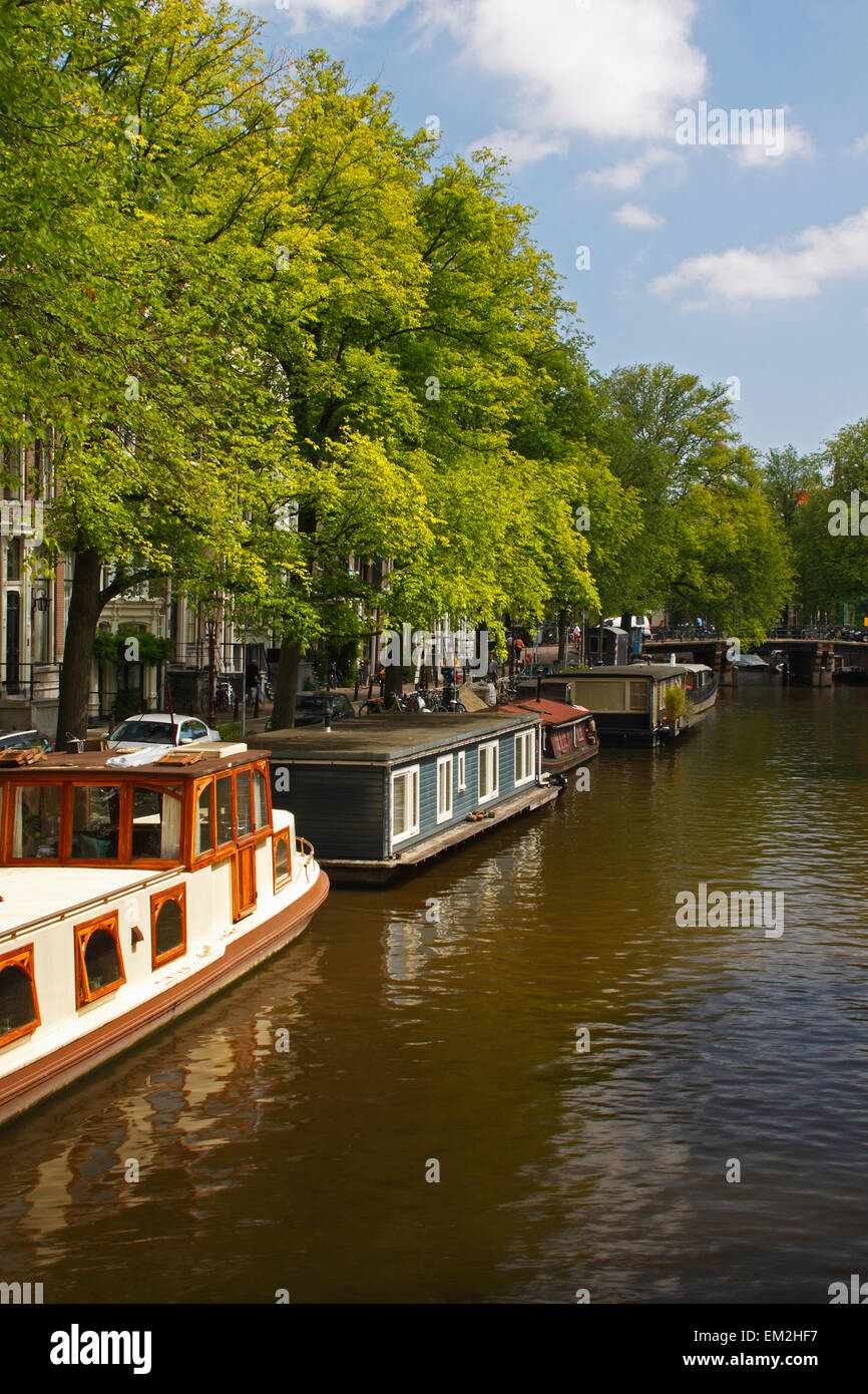 Houseboats On Brouwersgracht; Amsterdam Netherlands Stock Photo