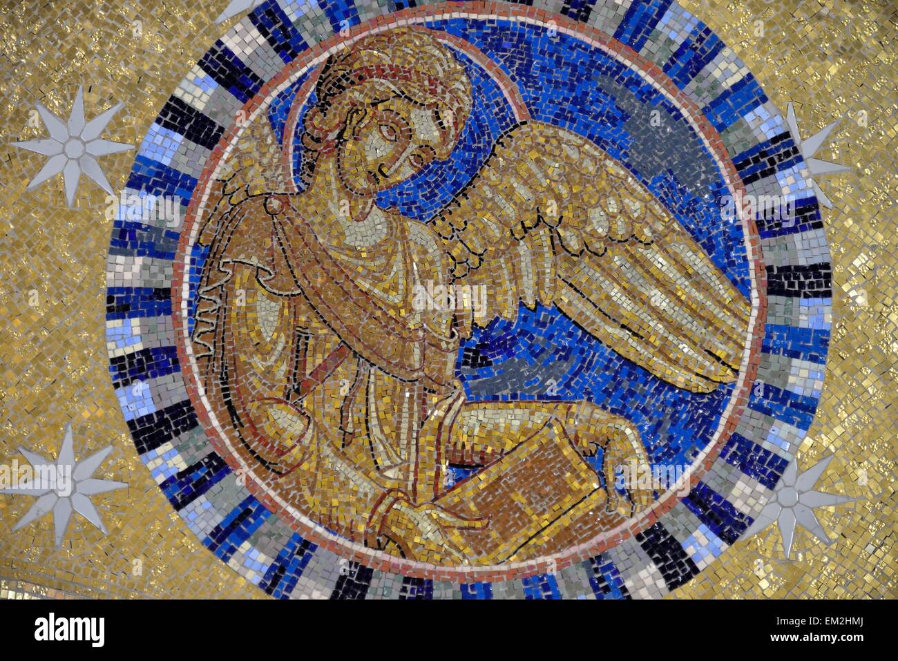 Mosaic wall in the Chapel of Tears, Odilien monastery on Odilien mountain in Ottrott, Département Bas-Rhin, Alsace, France Stock Photo