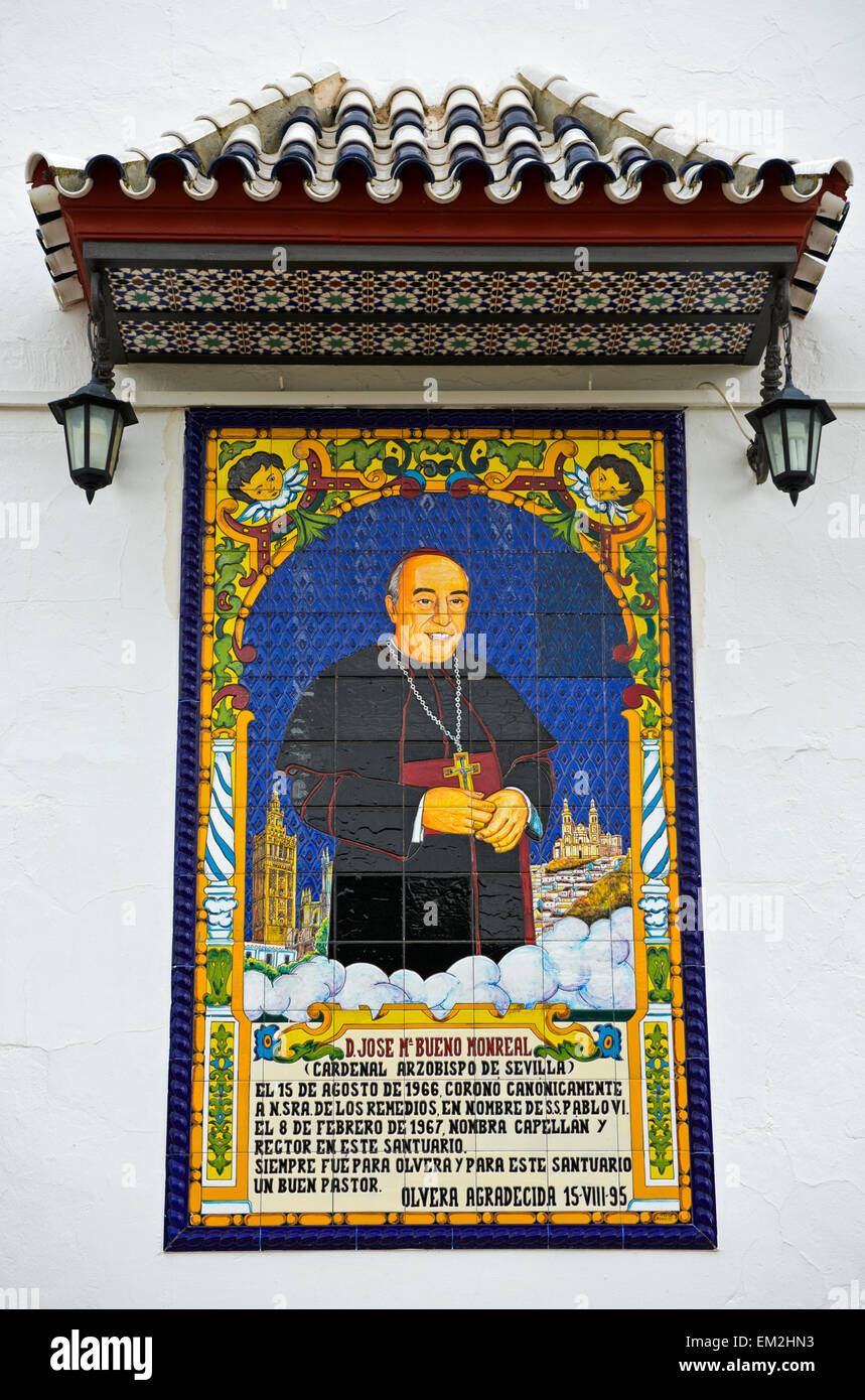 Memorial plaque to Archbishop Bueno Monreal at the Santuario de Nuestra Señora de los Remedios, Olvera, Andalucía, Spain Stock Photo