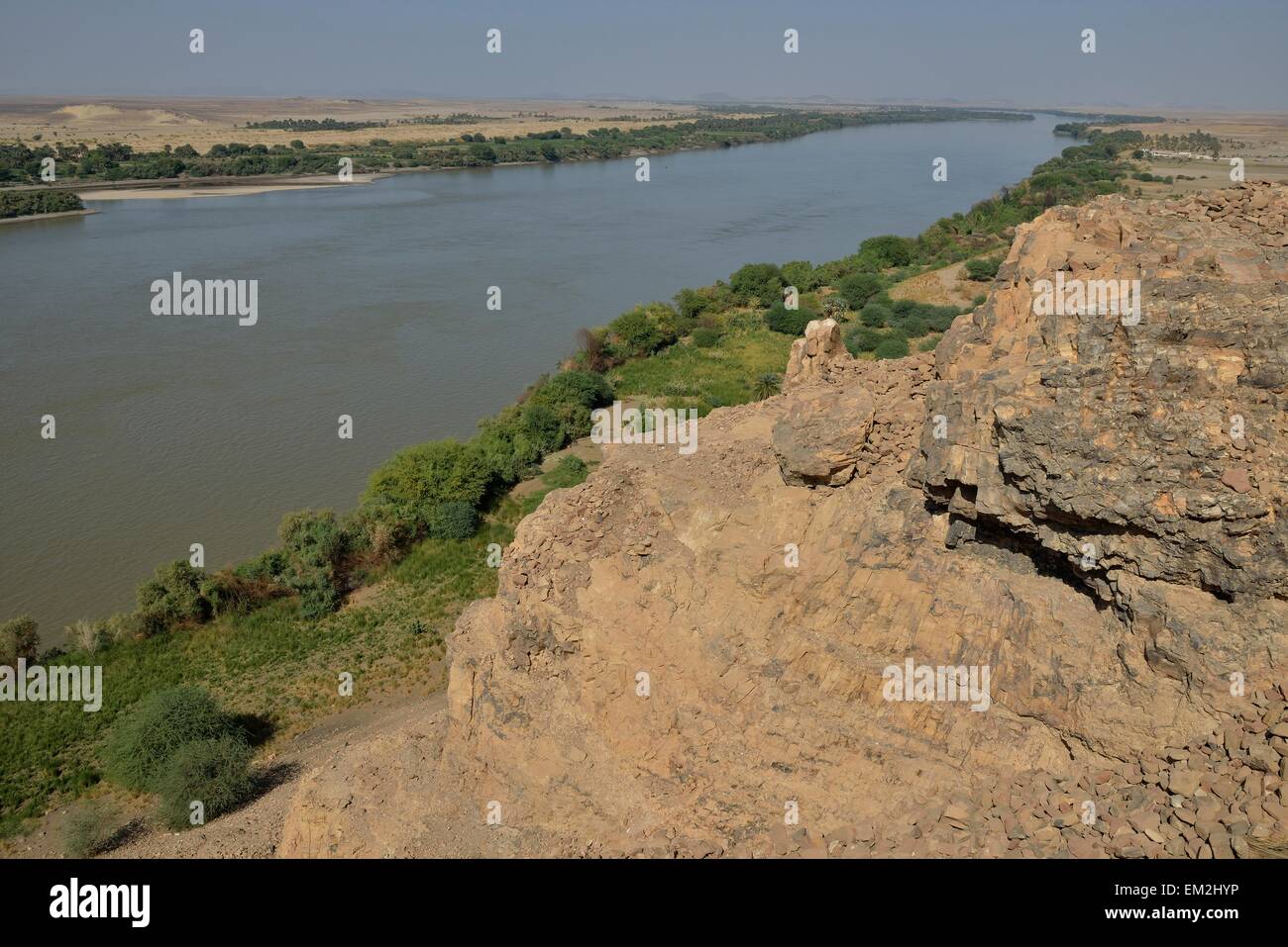 Landscape at the third cataract of the Nile at Kerma, Northern, Nubia, Sudan Stock Photo