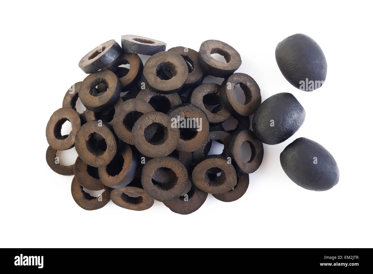 sliced black olives isolated on white background Stock Photo Alamy