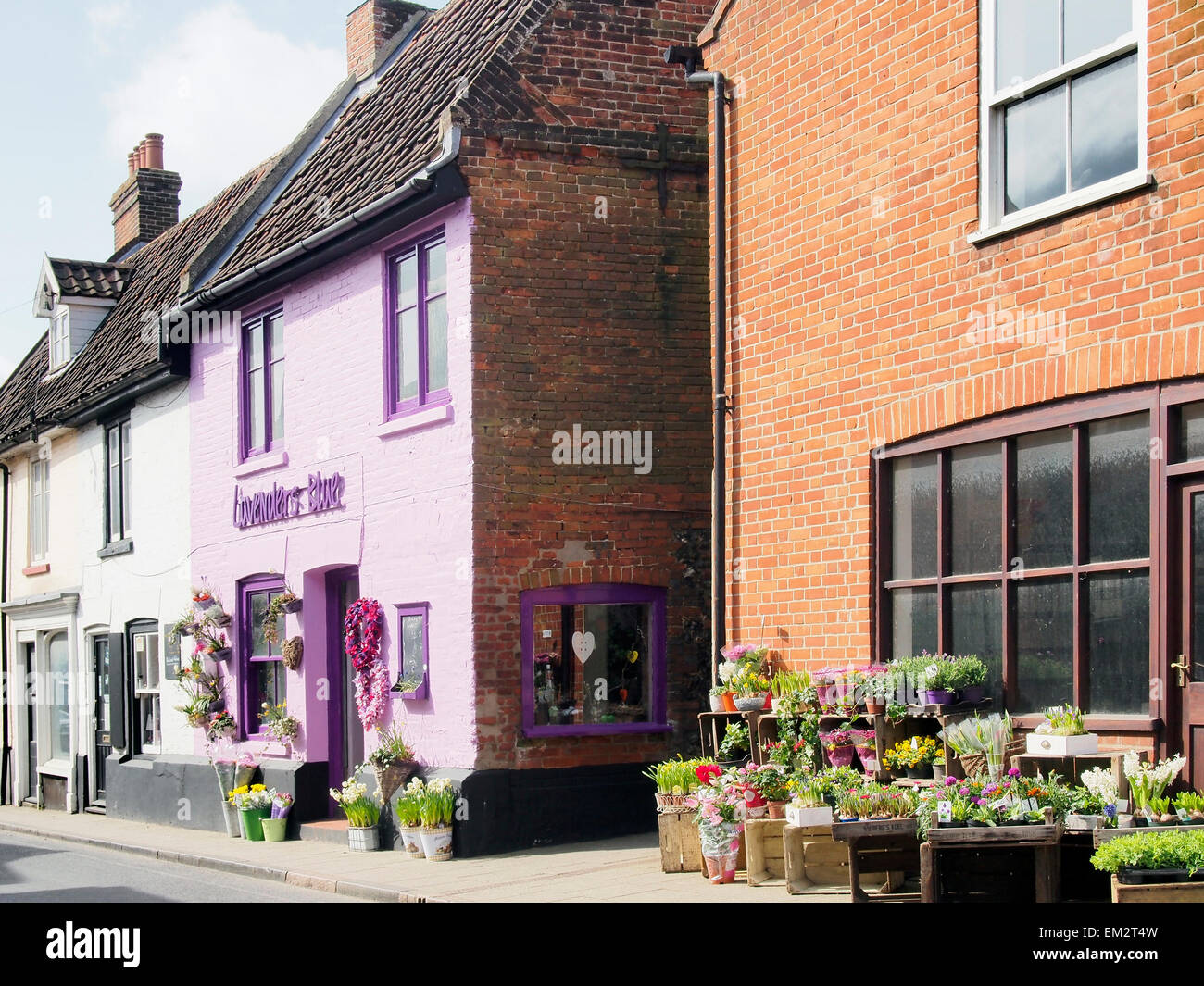 The vivid shop front of the Lavenders Blue florist shop in Red Lion