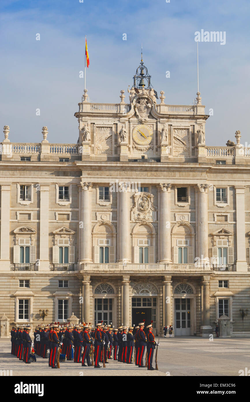 Guards in blue uniforms in the royal palace of madrid hires stock
