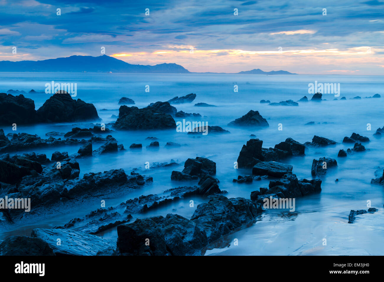 Barrika beach at dusk. Biscay, Basque Country, Spain, Europe. Stock Photo